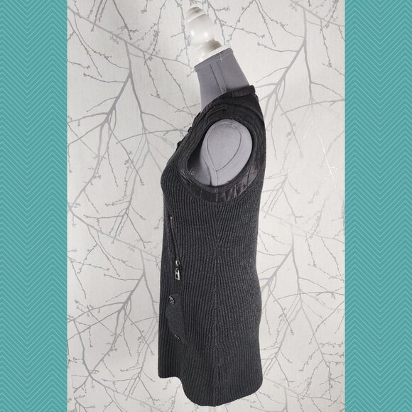 Elena Wang Dark Gray Wool Blend Ribbed Knit Full Zip Sweater Dress - Picture 3 of 5